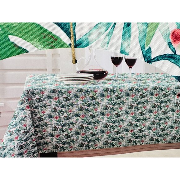Tommy Bahama Tablecloth Tropical Leaves Flowers 60" x 84" Easy Care Indoor Outd - Picture 3 of 3